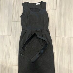 Calvin Klein Elegant Gray Wool Sleeveless Dress
